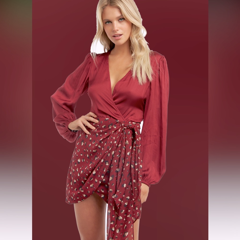 Bardot Kalia Mini Skirt in Burgundy Leopard